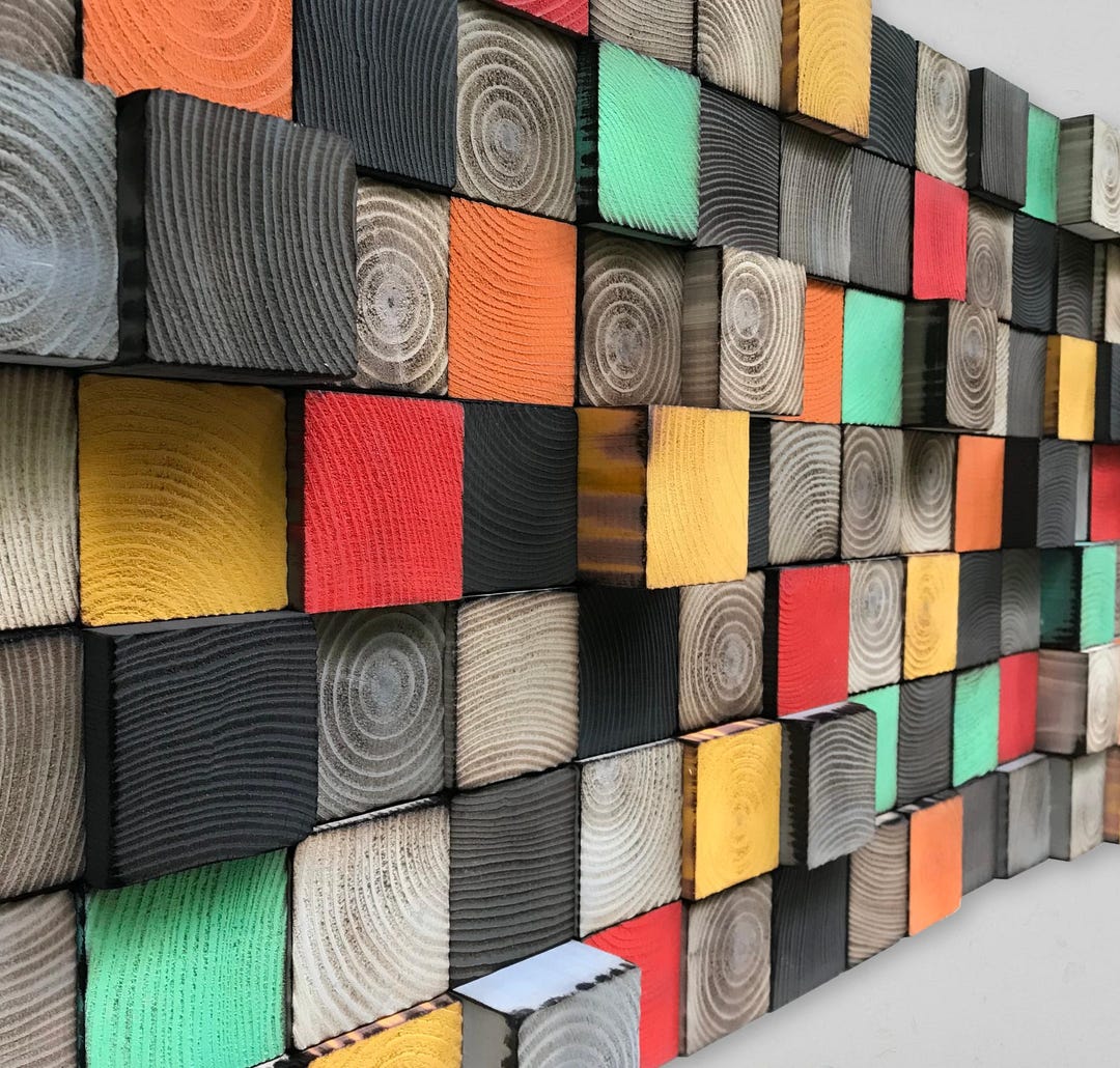 Handmade Reclaimed Wood Wall Art - Colorful Mosaic Sound Diffuser - Etsy