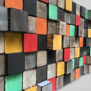 Handmade Wood Wall Art - Colorful Wall Decoration - Wood Sound Diffuser