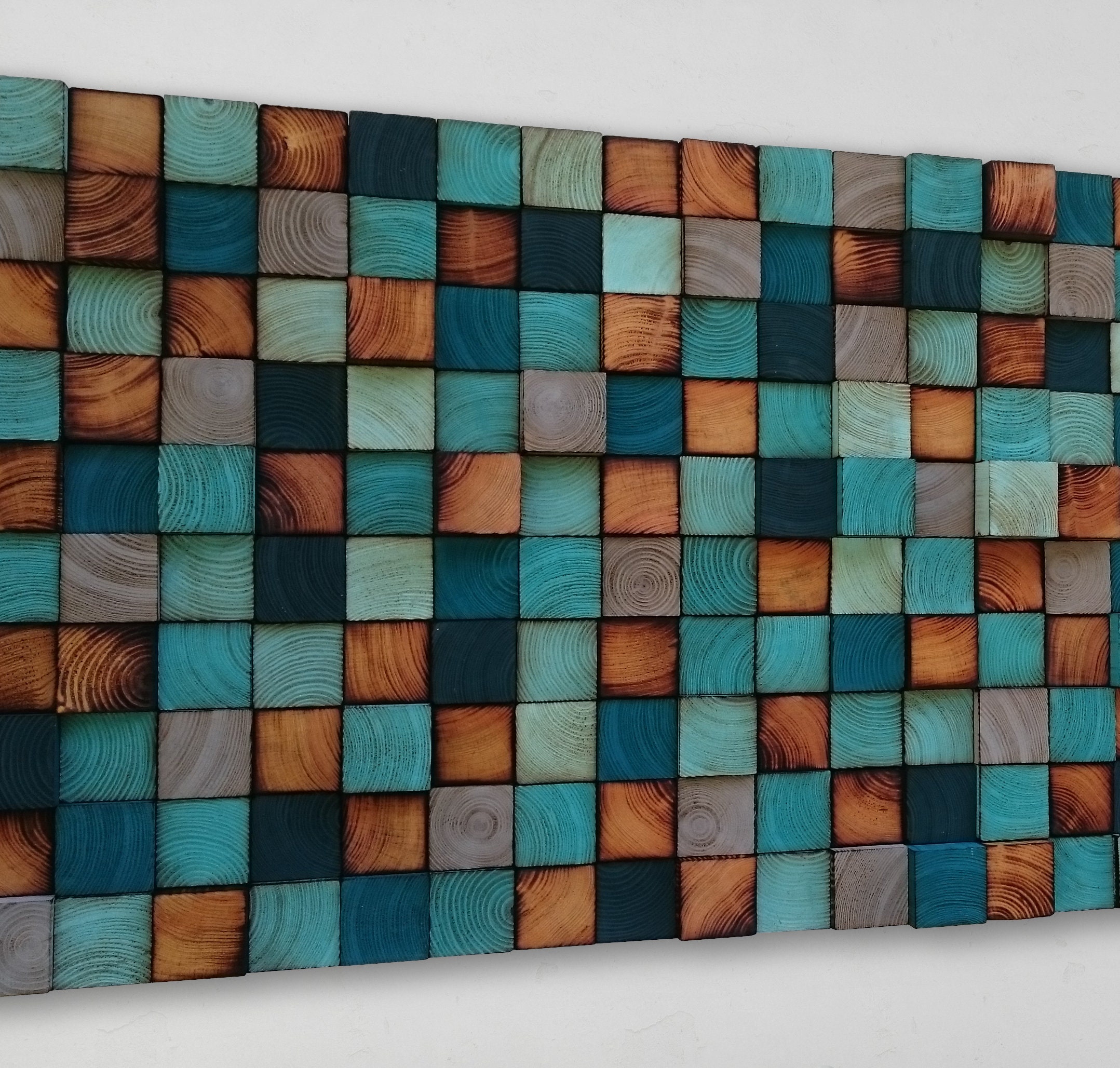 Reclaimed Wood Mosaic Wall Art – Hand-painted Gray Tones - Etsy