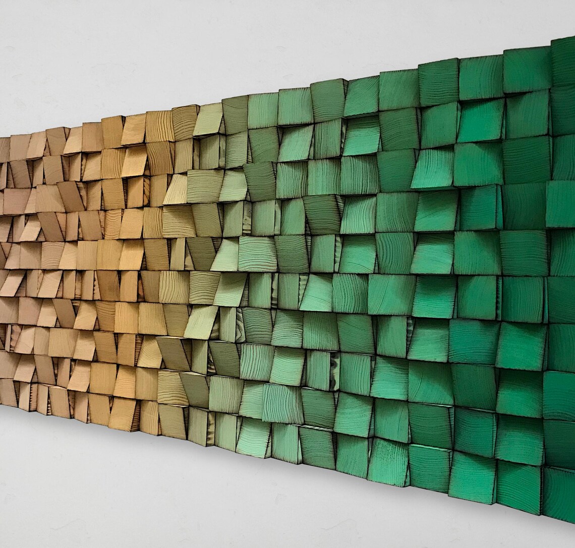 Reclaimed Wood Mosaic Wall Art – Brown, Gold, and Green Decor - Etsy