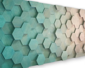 Reclaimed Pine Wood Hexagon Wall Art – Turquoise Beige Mosaic