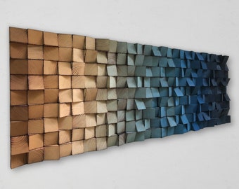 Reclaimed Wood Wall Art Mosaic – Geometric Sound Diffuser, Rustic Decor