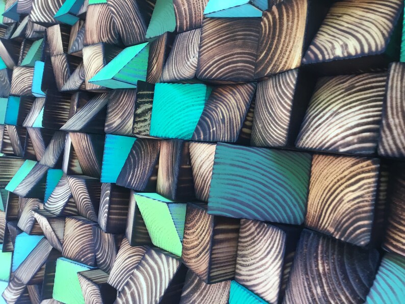 Reclaimed Wood Sound Diffuser Wall Art - Brown & Green Mosaic - Etsy