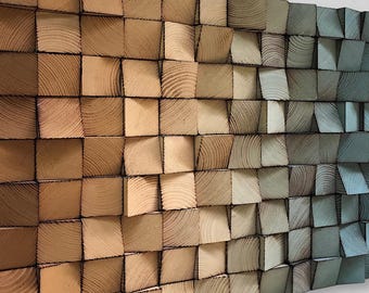 Handmade Reclaimed Pine Wood Wall Art - Ombre Mosaic Decor