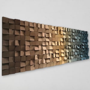 Ombre Wood Wall Art - Brown Gold Blue Wall Decor - Wood Sound Diffuser