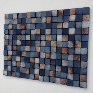 Geometric Wood Wall Art – Handmade Reclaimed Pine, Grey & Blue