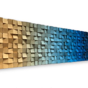 Geometric Wall Art - Wood Sound Diffuser - Blue Gold Wall Decor