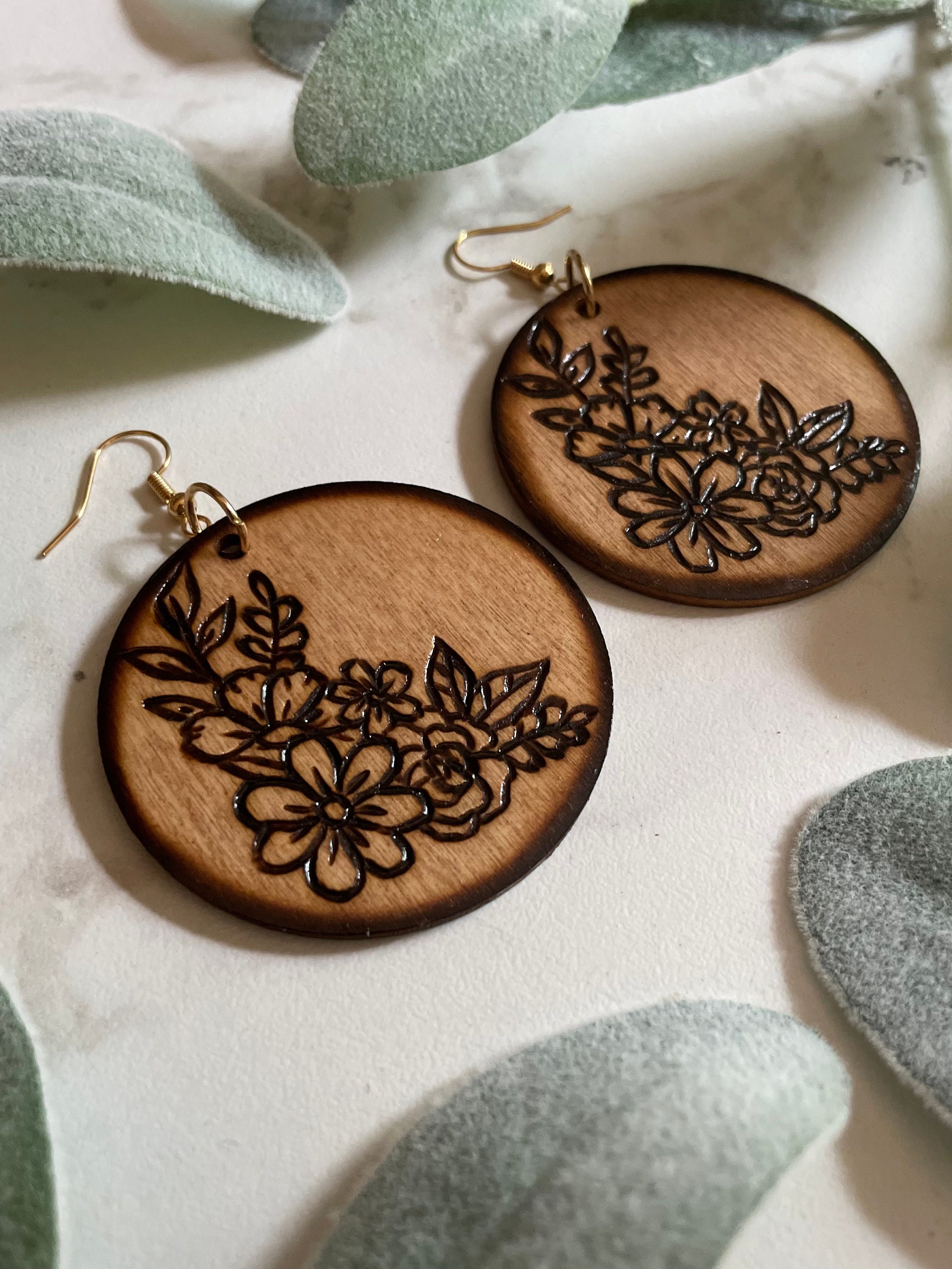 Wood burned earrings deals