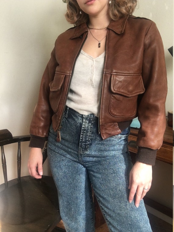Umber Leather Cropped** Bomber