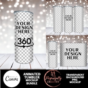 Pacchetto mockup tumbler png, mockup animato Canva Tumbler, mockup avvolgente con visualizzazione completa, mockup tumbler con sfondo trasparente, tumbler da 20 oz