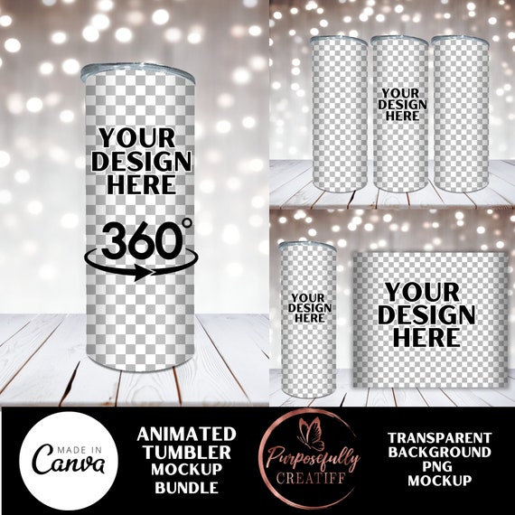Tumbler png Mockup Bundle, Animated Canva Tumbler Mockup, Full view wrap mockup, tumbler mockup with transparent background, 20 oz Tumbler
