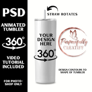 20 Oz Rotating Tumbler Animation Mockup PSD,  Spinning Tumbler Mockup,  Skinny Tumbler Mockup ,  Animated Mock Up, PSD Tumbler Mockup