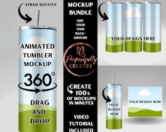 Canva Tumbler Drag and Drop Mockup Bundle , Rotating Tumbler Mockup, Canva Frame Mockup, Add Your Own Background Mockup, Canva  Template