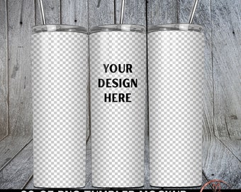 May include: A mockup of three 20 oz tumblers with transparent backgrounds, each with a silver lid and straw. The center tumbler displays the text "YOUR DESIGN HERE". The bottom of the image reads "20 OZ PNG TUMBLER MOCKUP TRANSPARENT BACKGROUND".