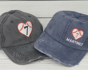 Baseball Mom Hat Name Number Distressed Baseball Cap Heart Baseball Hat Baseball Love hat Baseball Mom hat Baseball mom Gift Baseball mama