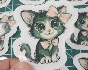Cute cat sticker kitten sticker cute kitten sticker cute cat decal cute kitten decal water bottle sticker water proof sticker laptop phone