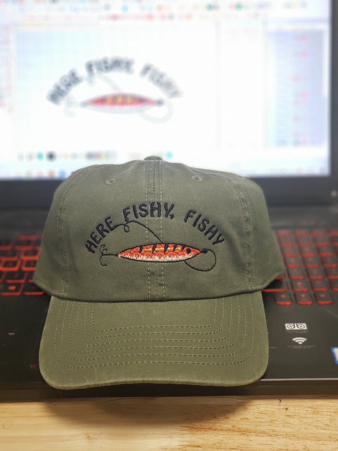 Here Fishy Fishy Hat, Fishing Hat , Fishy Fishy Hat, Trout Hat, Dad