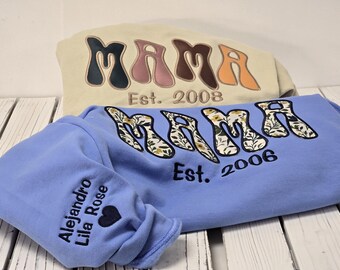 Custom Embroidered Mama Sweatshirt for Mother's Day Gift Crewneck Personalized Sweatshirt for Mom Thoughtful Pink Mom Sweatshirt Gift Idea