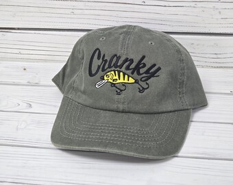 Cranky Crankbait Embroidered Hat Funny Fishing Hat for Men Bass Fishing Cap Lure Fisherman Gift Adjustable Dad Cap Outdoor Fishing Apparel