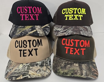 Custom Embroidery Camo Trucker Hat Camouflage Hat Gift for Him or Her Adult Unisex Size, Mesh Snapback Personalized Embroidered Hat Camo Hat