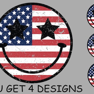 4th of July Png American Flag Smiley PNG Retro Smiley Png Patriotic Png American Smiley, Vintage USA Flag Png Sublimation Print Design