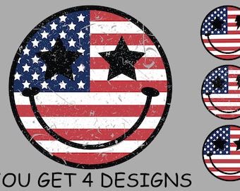 Retro Star lightning American Flag Smiley Face Png American Smiley face Png 4th of July Png Vintage USA Flag Sublimation Shirt american flag
