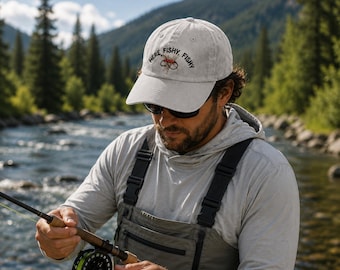 Here Fishy Fishy hat, Fishing hat , fishy fishy hat, trout hat, dad gift, husband gift, fishing gift, dad hat, fish hat, fly fishing hat