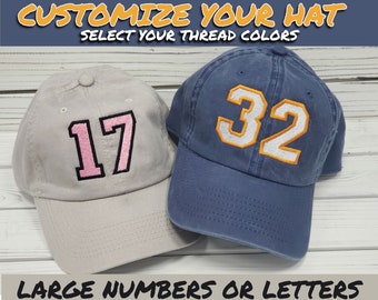 Number or Letter hat, custom number hat, custom letter hat,hat with number, hat with letter,hat with player number, varsity hat,baseball hat