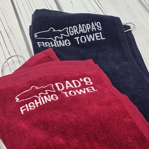 Personalized Fishing Towel Custom Embroidered Fishing Towel with Carabiner Father's Day Gift for Husband Fishing Gift for trout fishing dad