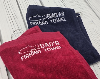 Personalized Fishing Towel Custom Embroidered Fishing Towel with Carabiner Father's Day Gift for Husband Fishing Gift for trout fishing dad
