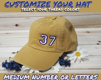 Number or Letter hat, custom number hat, custom letter hat,hat with number, hat with letter,hat with player number, varsity hat,baseball hat