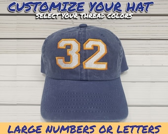 Number or Letter hat, custom number hat, custom letter hat,hat with number, hat with letter,hat with player number, varsity hat,baseball hat