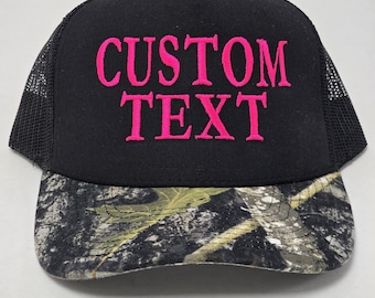 Camo Trucker Mesh Back Structured Custom Text Embroidered Hats Mesh Snapback Personalized Embroidered Hat Camo Hat custom camo text hat
