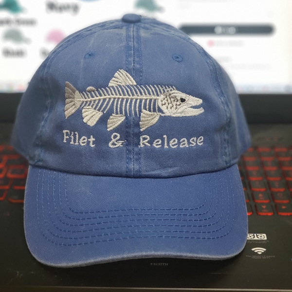 Filet & Release, Filet and Release hat, Fishing hat , fish skeleton hat, trout hat, dad gift, husband gift, fishing gift, dad hat, fish hat