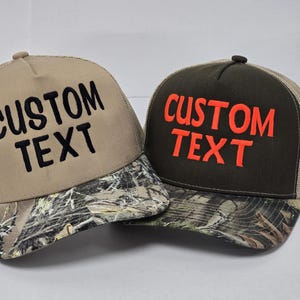 Camo Trucker Mesh Back Structured Custom Text Embroidered Hats Mesh Snapback Personalized Embroidered Hat Camo Hat custom camo text hat