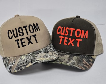 Camo Trucker Mesh Back Structured Custom Text Embroidered Hats Mesh Snapback Personalized Embroidered Hat Camo Hat custom camo text hat