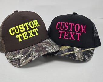 Camo Trucker Mesh Back Structured Custom Text Embroidered Hats Mesh Snapback Personalized Embroidered Hat Camo Hat custom camo text hat