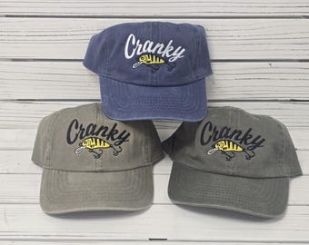 Cranky Fishing Hat Embroidered Lure Dad Cap Funny Fisherman Gift Bass Fishing Hat Adjustable Cotton Cap for Men Outdoor Angler Apparel