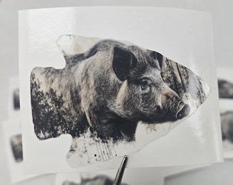 Arrowhead Boar Decal – Wild Hog Hunting Sticker | Rustic Vinyl Outdoor Sticker for Hunters and Gear