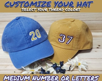 Number or Letter hat, custom number hat, custom letter hat,hat with number, hat with letter,hat with player number, varsity hat,baseball hat