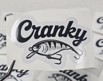 Cranky Fishing Sticker – Funny Vinyl Fishing Sticker Decal for Anglers | Crankbait Lure Humor Gift for Fishermen