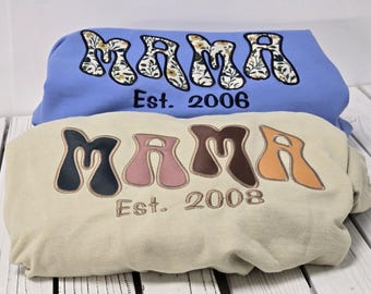 Custom Embroidered Mama Sweatshirt Personalized Mom sweater with Names New Mom Gift Pregnancy Announcement Outfit Mothers Day Gift Clothing