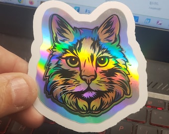 holographic kitten sticker cat sticker cute sticker cute cat decal cute kitten decal water bottle sticker water proof sticker laptop phone