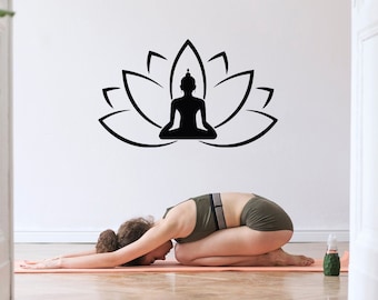 Calcomanía de pared de flor de loto de Buda: signo Namaste, decoración de estudio de yoga LO70