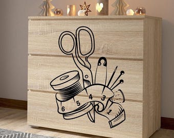 Sewing Room Wall Decal: Scissors, Needle, Thread - Seamstress Decor LO65