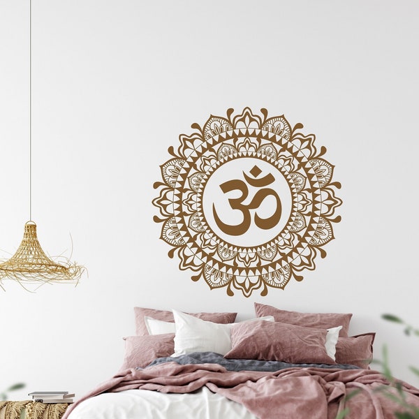 Om Mandala Blumen Wandtattoo, Meditation Mandala Wandkunst, Vinyl Aufkleber Indianer, Home Decor Aufkleber Yoga Om Namaste Yoga Dekor Boho Art L053