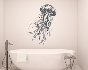 Jellyfish Wall Decal, Sea Life Wall Decals Jellyfish Sticker Tentacle Decal, Beach House Decor Nautical Bathroom Decor Marine Wall Art L067