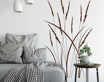 Long Grass Decal, Grass Blades Decal, Grass Wall Sticker, Reeds Wall Decal, Dried Grass Decals Pampas Grasses Nature Design Wall Mural L0159