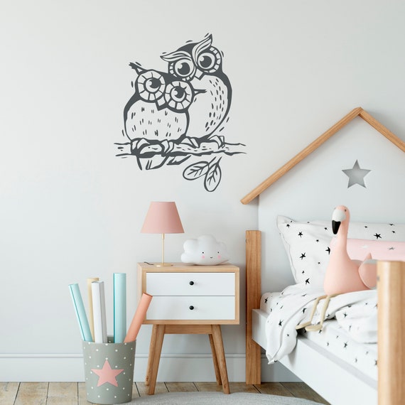 Owl Wall Decal Owls On Branch Wall Decor Nursery Wall Etsy