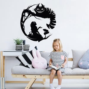 Alice in Wonderland Wall Nursery Decal,  Cheshire Cat Vinyl Decal, Alise Adventures Cheshire Cat Sticker Alice Decal Kids Room Decor L0153